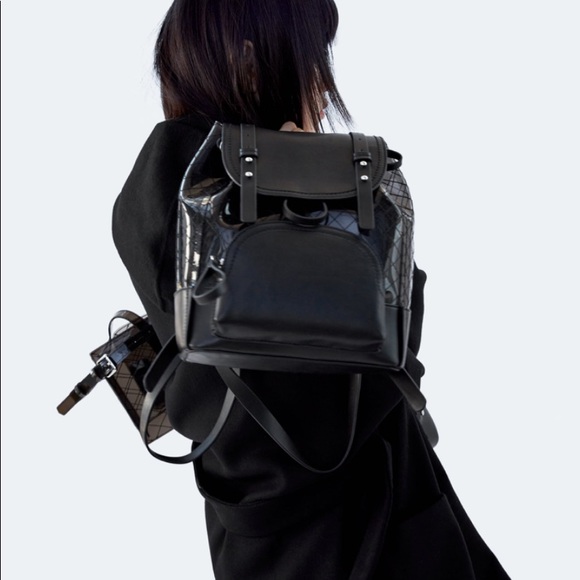 Zara Bags Nwt Zara Black Vinyl Backpack Poshmark
